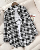 Plaid Lapel Single-Breasted Loose Shirt