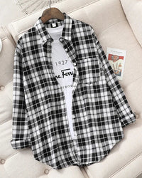 Plaid Lapel Single-Breasted Loose Shirt