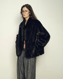 Faux Mink Fur Solid Stand Collar Pocket Short Coat