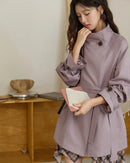Stand-Collar Belted Trench Coat