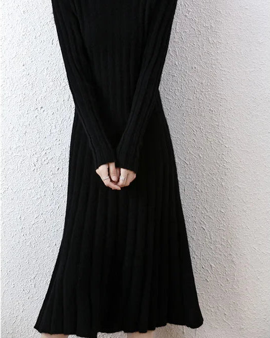Ribbed Knitted Wool Sweater Dress