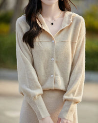 Merino Wool Solid Hooded Pocket Long Knit Cardigan