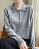 Wool Polo Collar Knitted Pullover Sweater