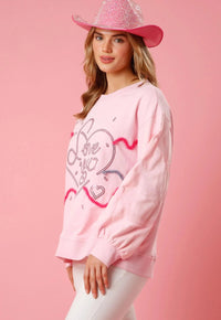 Valentine's Day Love Sequin Round Neck Knitted Sweatshirt