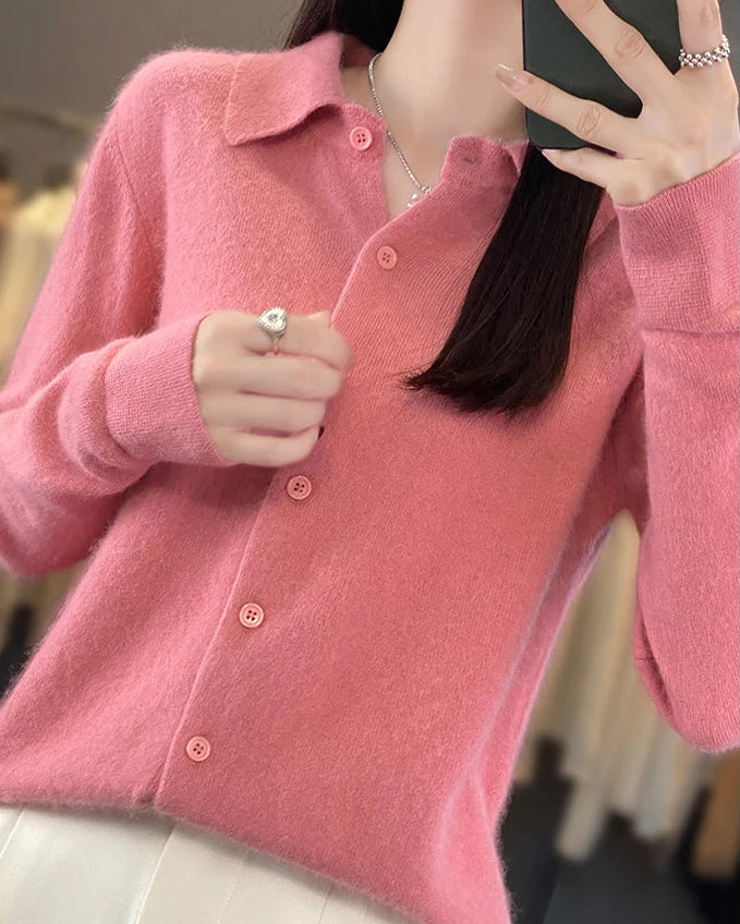 Mink Cashmere Polo Cardigan