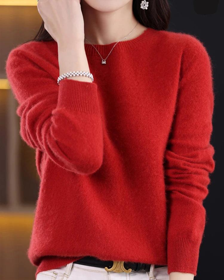 Merino Wool O-Neck Knit Sweater