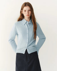 Rib-Trim Wool Crewneck Cardigan