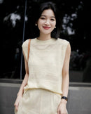 Sleeveless Crewneck Wool Knit Top