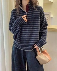 Women's 100% pure cashmere pullover sweater, featuring a classic turn-down collar and heavyweight knit for relaxed loose long fit elegance this winter.