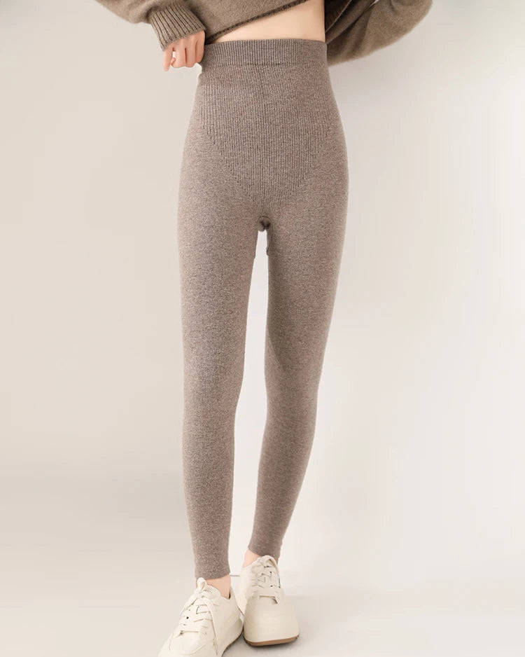 100% Merino Wool Seamless High-Waist Knit Leggings