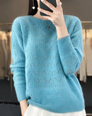 Openwork Wool Crewneck Sweater