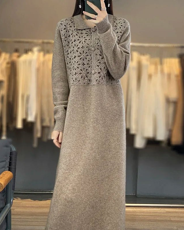 Polo Neck Wool Long Dress