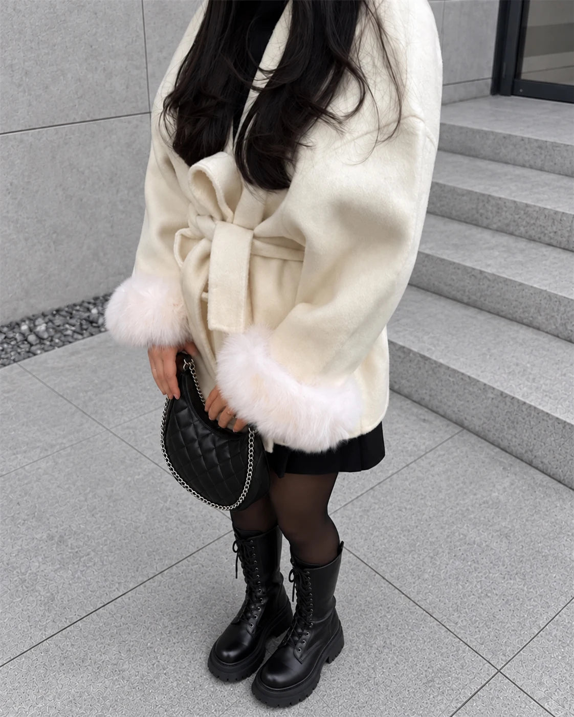Double-Faced Wool Blend Short Coat