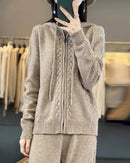 Wool Blend Hooded Zip Cardigan & Wide-Leg Pants Set
