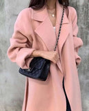 Women's Long Belted Lapel Coat