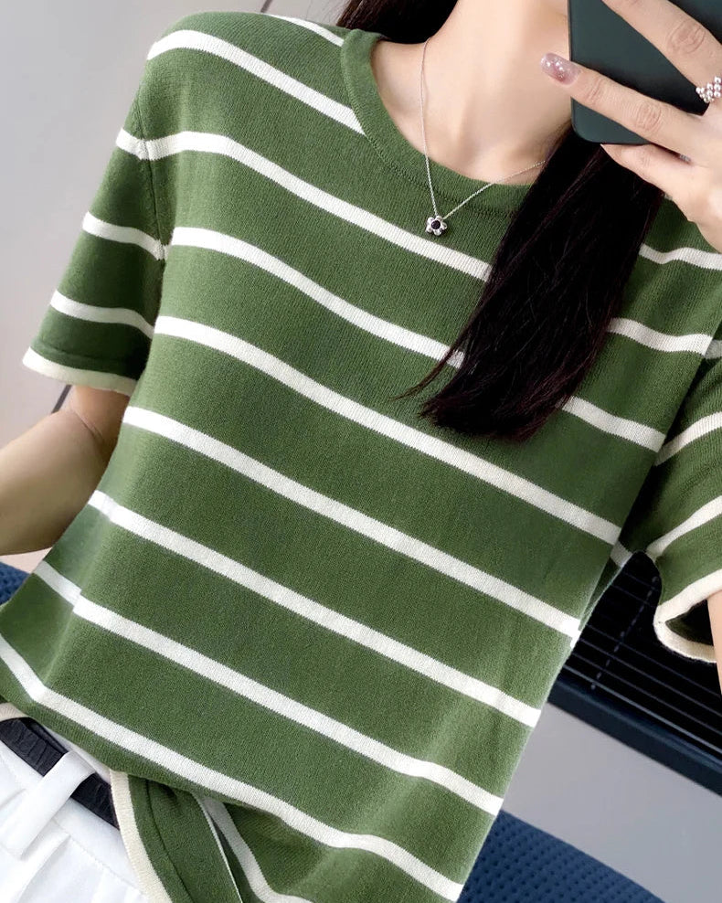Casual Cotton Patchwork Short Sleeve Top