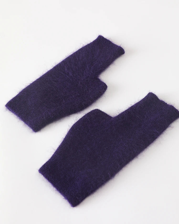 Raccoon Wool Fingerless Thumb Hole Gloves