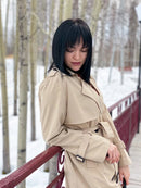 Belted Double-Breasted Long Trench Coat