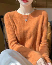 Wool O-Neck Hollow-Out Pullover Sweater