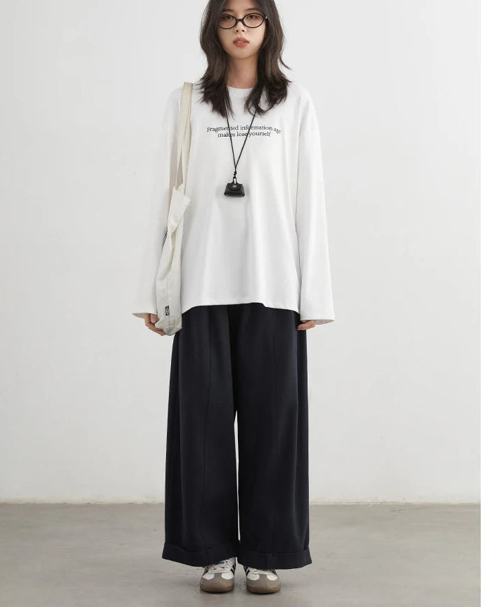 High-Waist Pleated Wide-Leg Casual Trousers