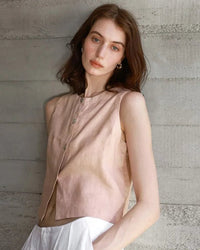 Linen Crew Neck Button Reversible Vest
