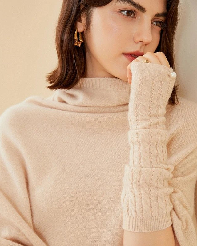 100% Cashmere Long Knitted Arm Warmers Thick Gloves