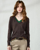 Slim-Fit Double-Layer Wool Blend V-Neck Sweater