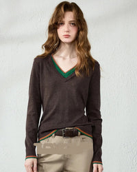 Slim-Fit Double-Layer Wool Blend V-Neck Sweater