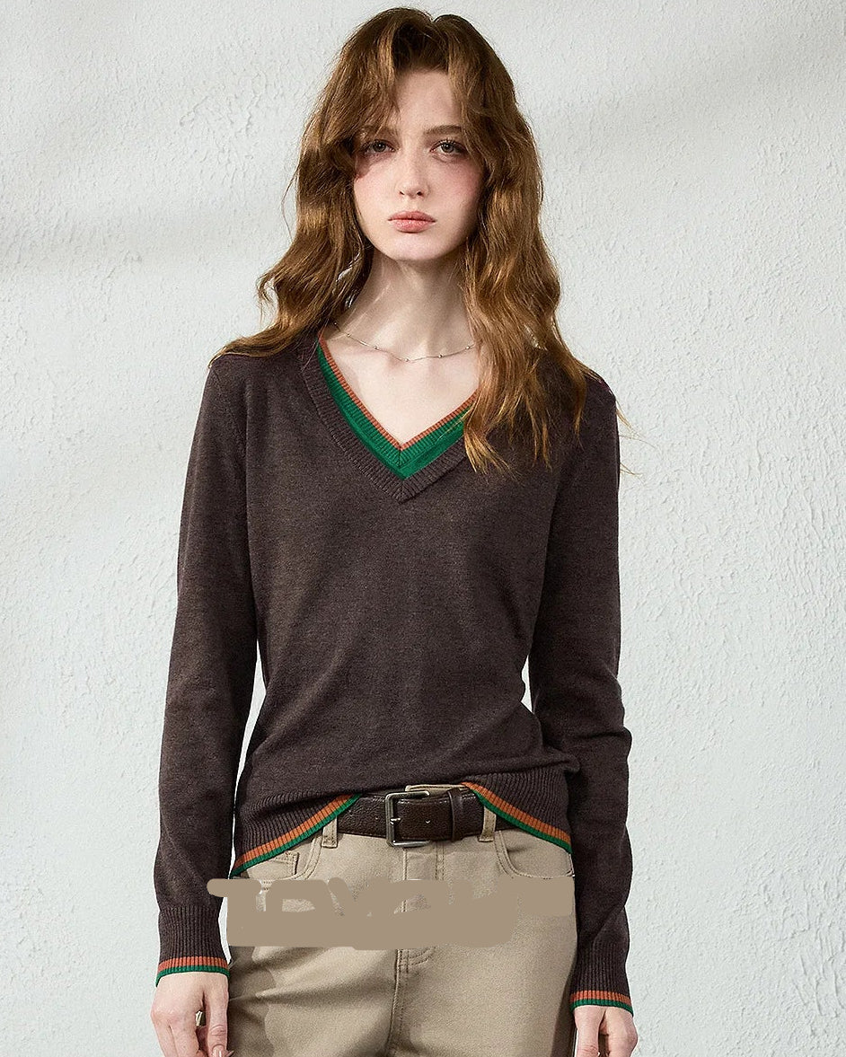 Slim-Fit Double-Layer Wool Blend V-Neck Sweater