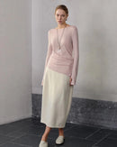 Crew Neck Long-Sleeved Irregular Slit T-Shirt