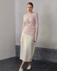 Crew Neck Long-Sleeved Irregular Slit T-Shirt