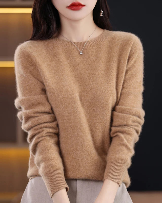 Merino Wool O-Neck Knit Sweater