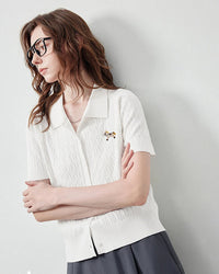 Ice Silk Cable Knit Polo Top