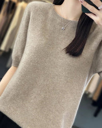 Wool Crew Neck Short-Sleeved Knit Sweater