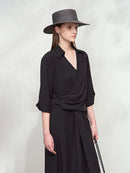 Lapel V-neck Slim Non-stretch A-Line Dress