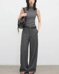 Herringbone Wide-Leg Suit Trousers
