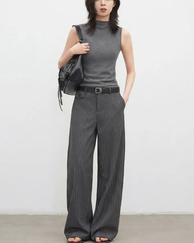 Herringbone Wide-Leg Suit Trousers