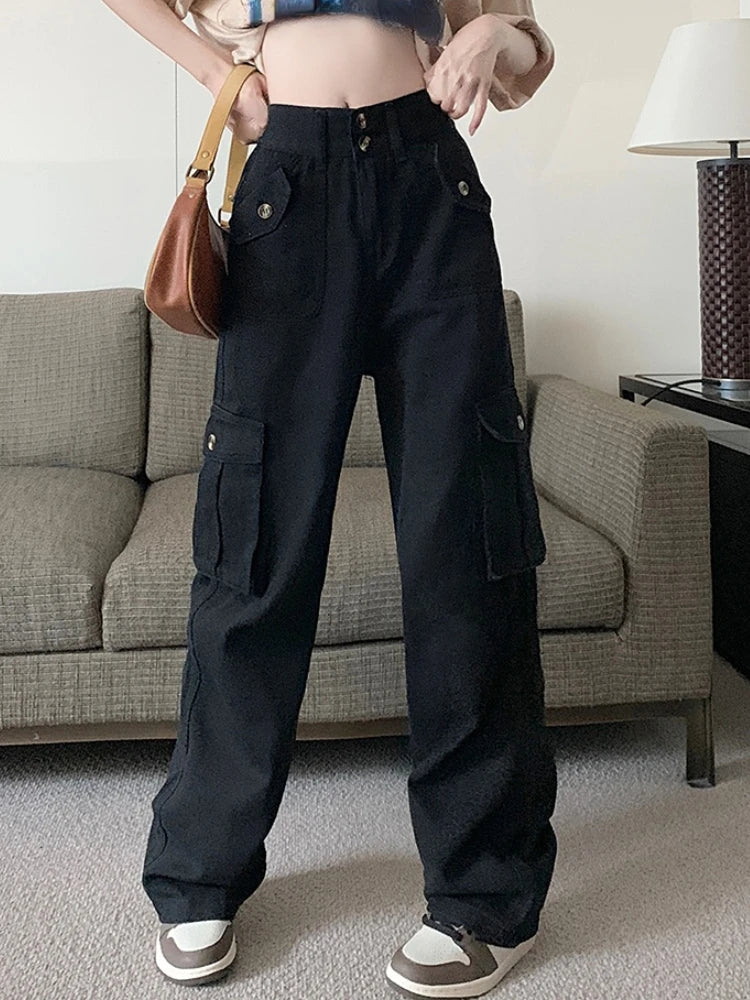 High Waist Vintage Cargo Denim Pants