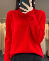 Merino Wool Seamless Half-High Collar Solid Knit Pullover