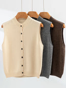 Merino Wool Open-Front Sleeveless Cardigan Vest