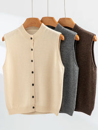 Merino Wool Open-Front Sleeveless Cardigan Vest