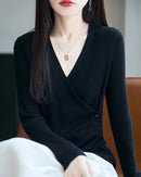 Irregular Crossover V-Neck Wool Pullover