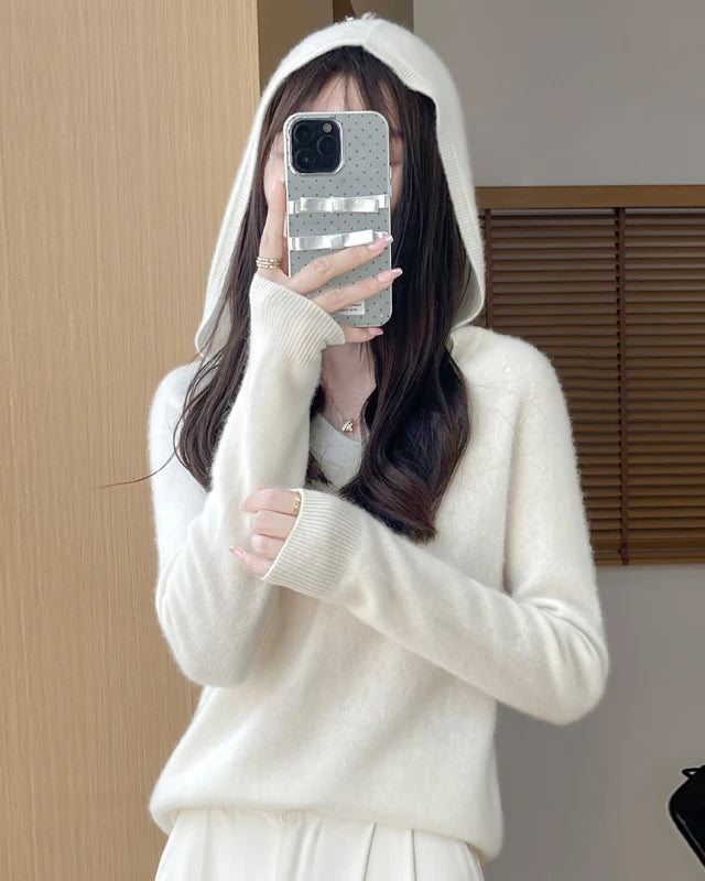 Merino Wool Hooded Pullover Sweater
