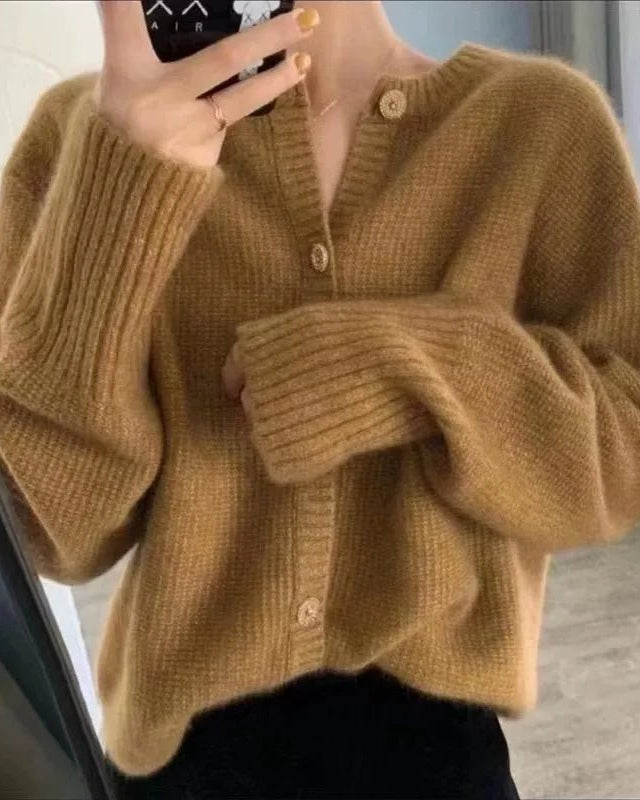 Round Neck Cashmere Short Cardigan