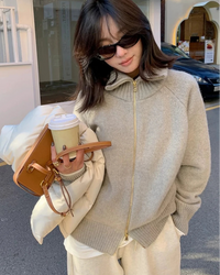 Relaxed High Neck Knit Cardigan