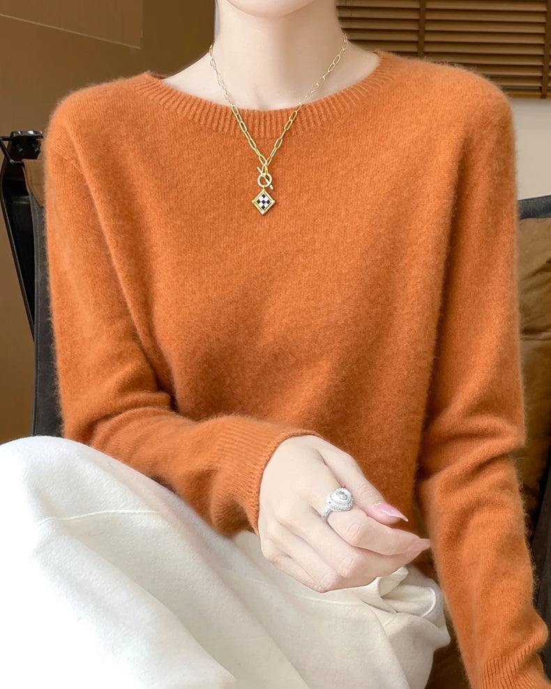 Merino Wool O-Neck Pullover Sweater