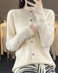 Merino Wool Round Neck Knit Cardigan