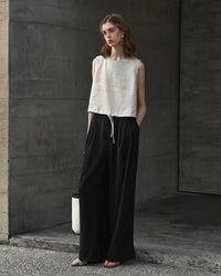 Casual Linen Crew Neck Loose Sleeveless Shirt