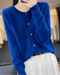 Mink Cashmere Crew Neck Loose Cardigan Sweater