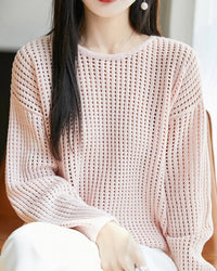 Pure Cotton Openwork Long-Sleeve T-Shirt
